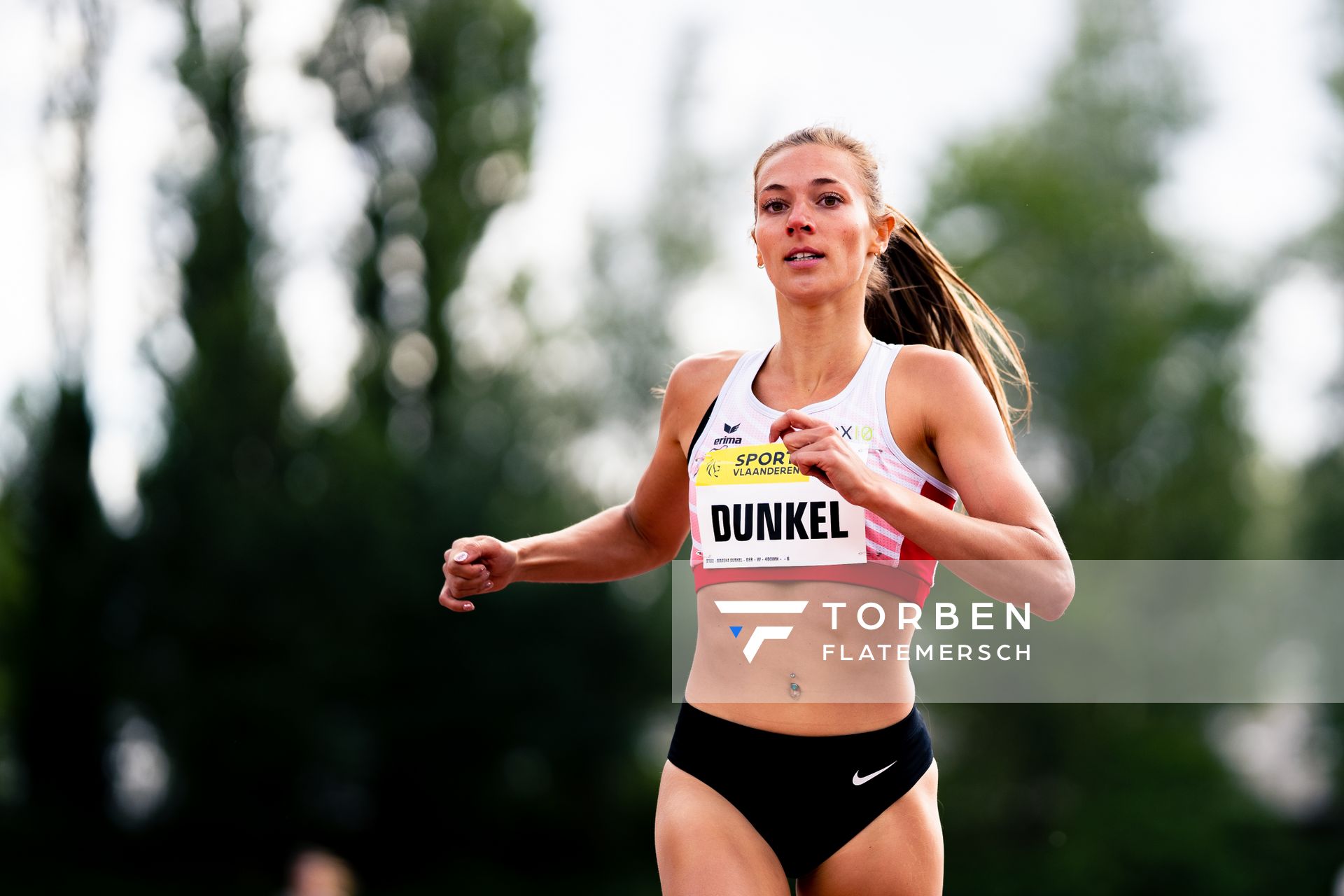 Marsha Dunkel (LC Rehlingen) ueber 400m Huerden am 28.05.2022 waehrend der World Athletics Continental Tour IFAM Oordegem in Oordegem